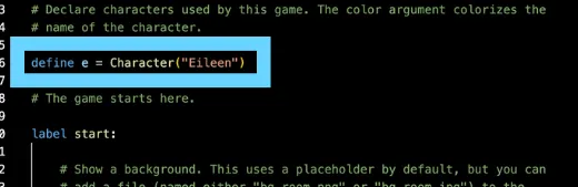 script.rpy Character Example