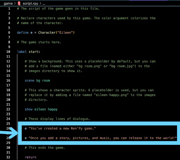 script.rpy Say Statement Example